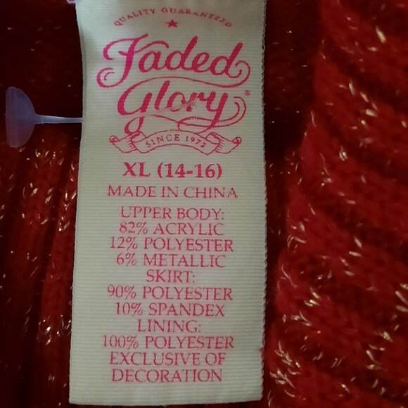 Girls SPARKLY CHRISTMAS SWEATER DRESS Red Gold Cable Knit Party Dress Short Slvs - Picture 6 of 8